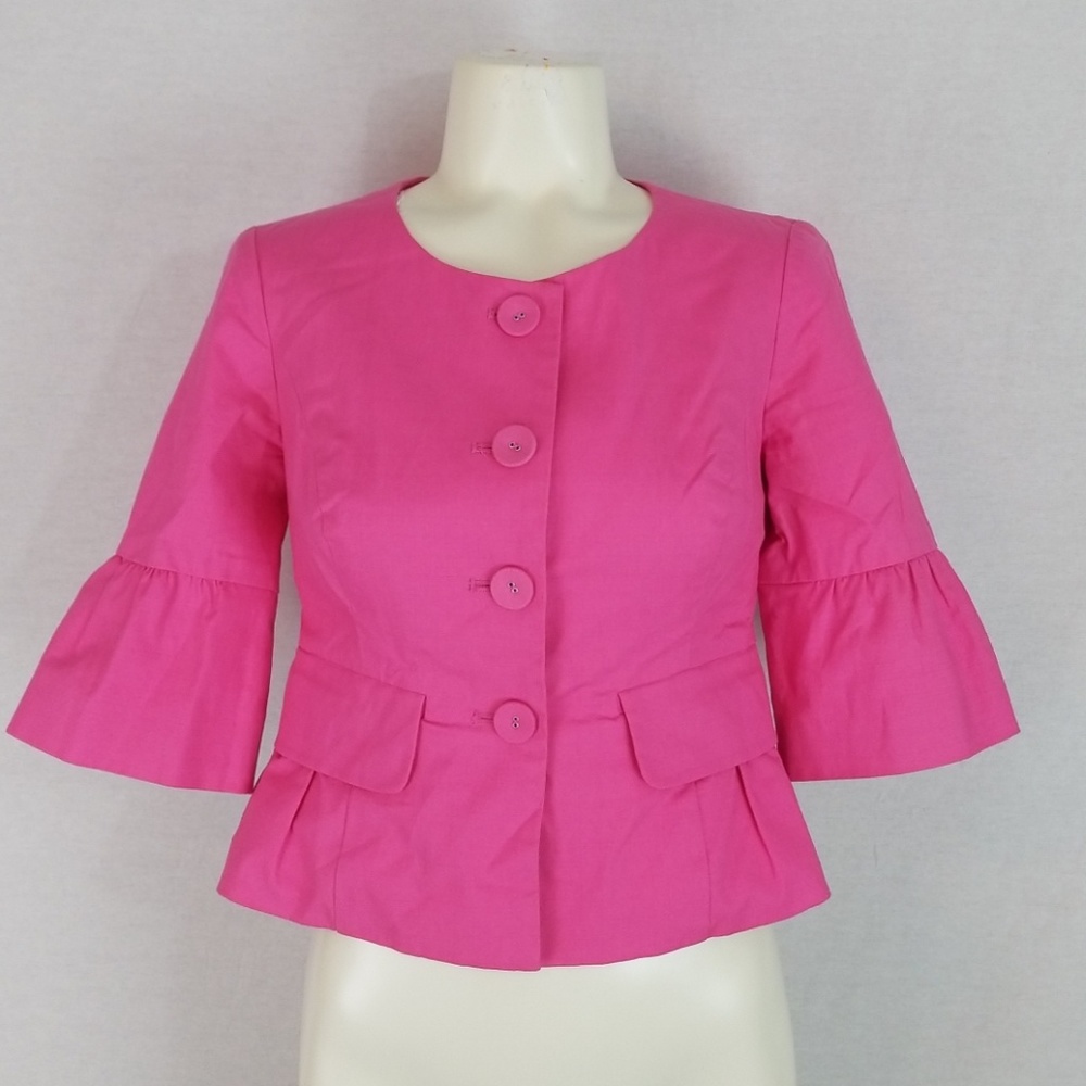 Anthropologie Pink Ruffle Sleeve Blazer